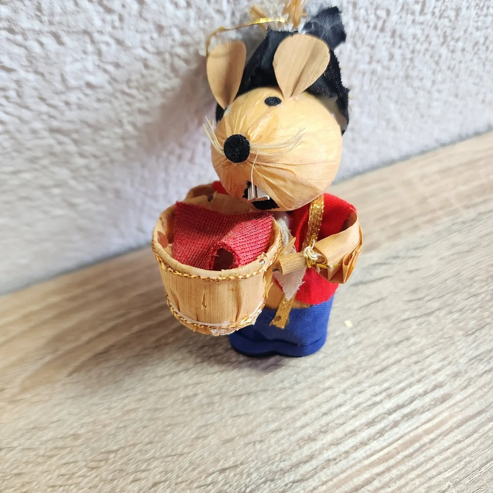 MCM VINTAGE Straw Mouse Scarecrow Corn Husk Lady Christmas Ornament Lot